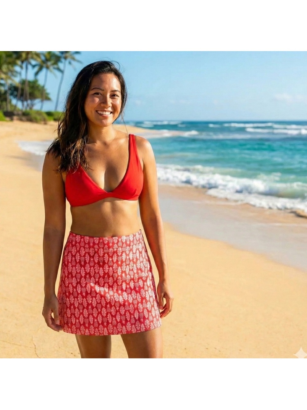 Rip Skirt Hawaii Wrap Skirt Length 2 Cover Up‎ Red Pink Pineapple Size Medium